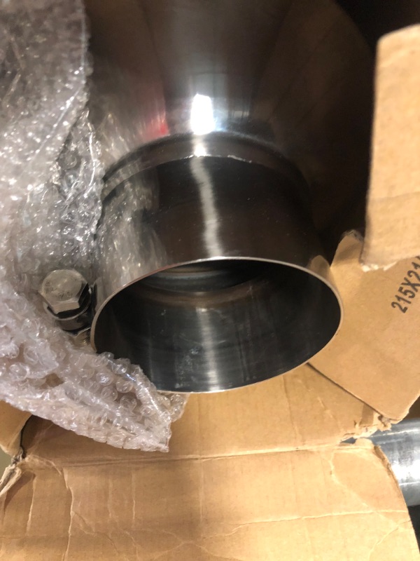 Photo 4 of 4 inch Inlet Diesel Truck Tailtip, 8 inch Outlet Exhaust Tip, 15 inch Length Muffler Tip, Rolled End Angle Cut Polished 4“x8“x15“