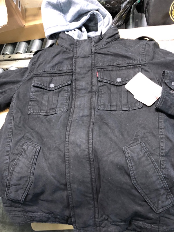 Photo 3 of Levi's® Two-Pocket Hoodie with Zip Out Jersey Bib/Hood and Sherpa Lining Small Black 1 Jacket! used! 