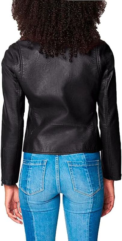 Photo 2 of [BLANKNYC] Womens Luxury Clothing Semi Fitted Vegan Leather Motorcycle Jacket Large Onyx LARGE