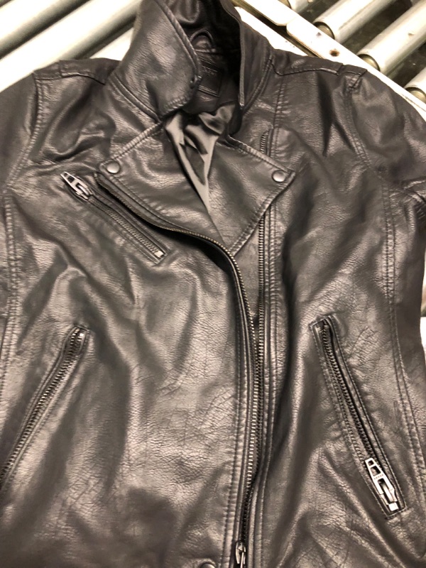 Photo 4 of [BLANKNYC] Womens Luxury Clothing Semi Fitted Vegan Leather Motorcycle Jacket Large Onyx LARGE