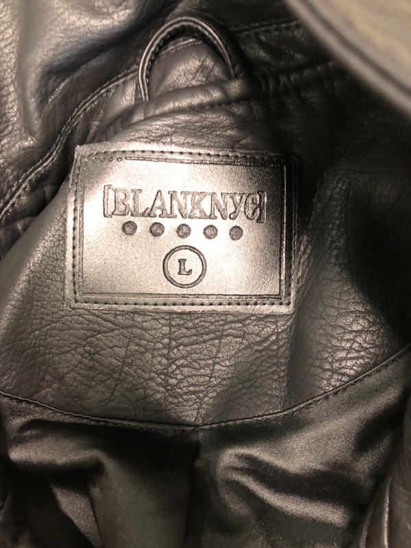 Photo 6 of [BLANKNYC] Womens Luxury Clothing Semi Fitted Vegan Leather Motorcycle Jacket Large Onyx LARGE