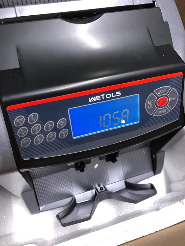 Photo 1 of WETOLS Money Counter Machine with 3 Screens, UV/IR/DD/MG/MT Counterfeit Detection, USD/EUR, Portable Bill Counter with Add/Batch/Auto/Count/Reset Modes, 1,000 Bills/Min (NOT Count Value of Bills)