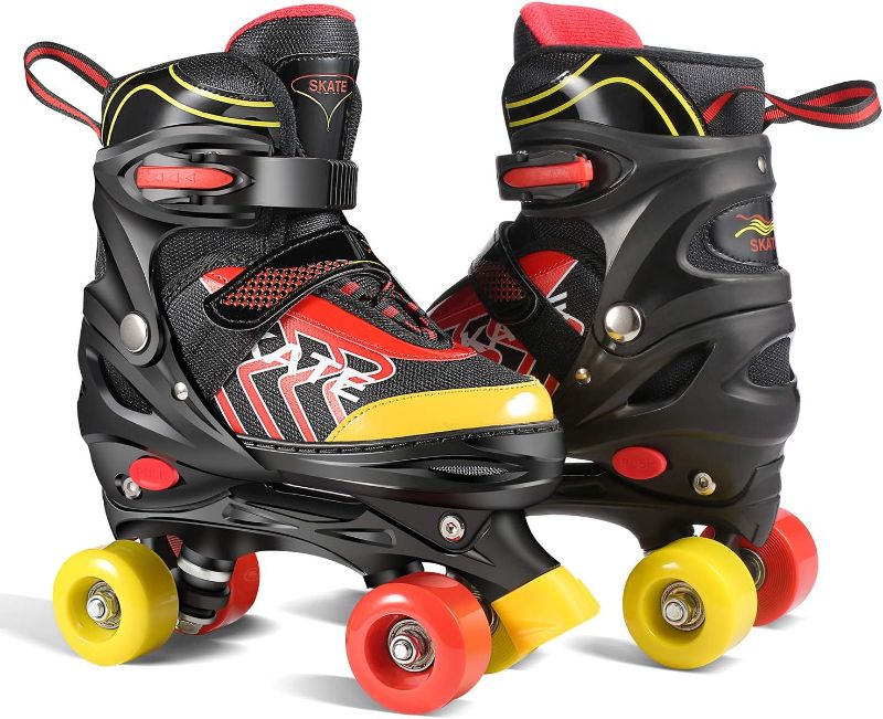 Photo 1 of Hikole Roller Skates, Kids Adjustable Size Skates with ABEC-7 Bearing for Girls Boys Ages 6-12, Beginners Quad Roller Skate with Breathable Comfortable Mesh,Size 12J-5 SIZE MEDIUM!!
