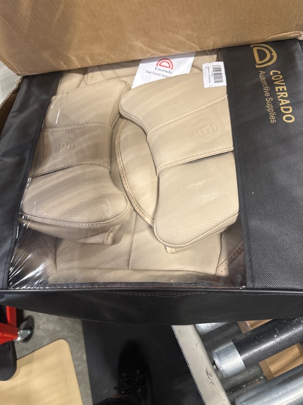 Photo 3 of Coverado Universal Seat Covers Full Set, Waterproof Nappa Leather Car Seat Covers with Head Pillow, Universal Auto Protectors Fit for Most Sedans SUV Pick-up Truck, Beige