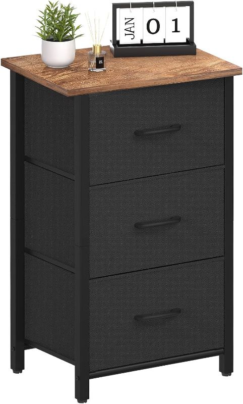 Photo 1 of Yoobure Nightstand with 3 Drawer Dresser, Small Dresser for Bedroom Storage Drawers Tower, Bedside Furniture Fabric Dressers & Chests of Drawers Organizer Unit for Closet Hallway Office College Dorm