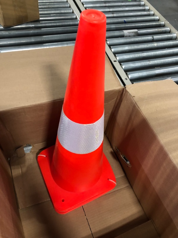 Photo 3 of 18 Inch Traffic Safety Cones with Reflective Collars,Orange Hazard Caution Cone Road Street Parking Cone, [4 Pack] Plastic Cone for Driving Practice,Construction Keep Security Distance Barriers 4 Pack-Orange