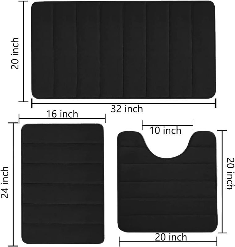 Photo 1 of Bathroom Rugs,Bathroom Rug Set,Bathroom Rugs Sets 3 Piece,Memory Foam Bath Mat,Soft Bath Mats for Bathroom Sets,Absorbent Bath Rugs with No Slip PVC Backing Machine Washable,Easy to Dry - Black