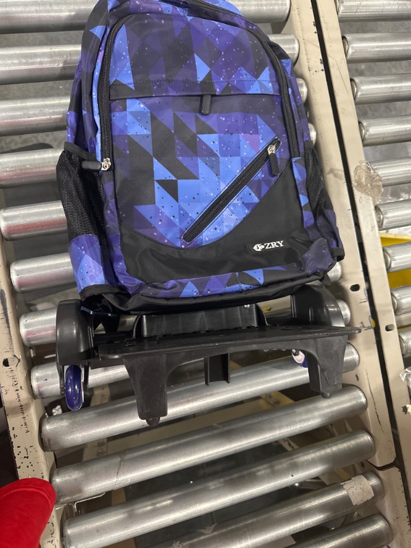 Photo 1 of 3Pcs Blue Geometric Rolling Backpacks for Boys Primary Middle School Bags Elementary Bookbags with 6 Wheels, with Crossbody Bag and Pencil Case