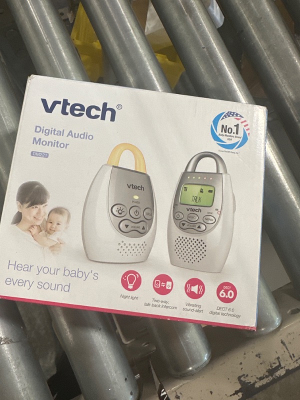 Photo 2 of VTech DM221 Audio Baby Monitor with up to 1,000 ft of Range, Vibrating Sound-Alert, Talk Back Intercom & Night Light Loop, White/Silver