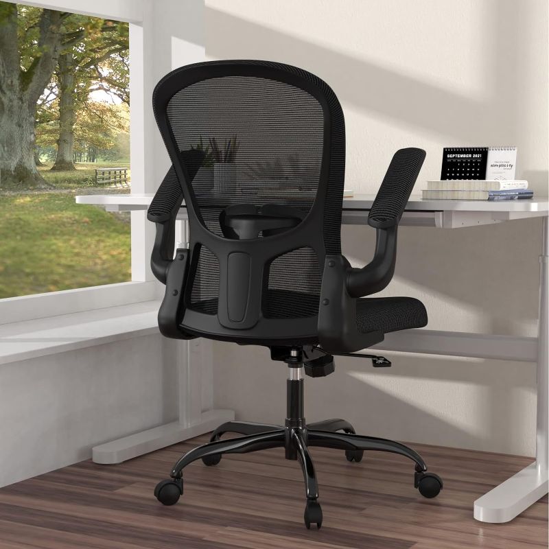 Photo 1 of Ergonomic Office Chair, Comfort Swivel Home Office Task Chair, Breathable Mesh Desk Chair, Lumbar Support Computer Chair with Flip-up Arms and Adjustable Height