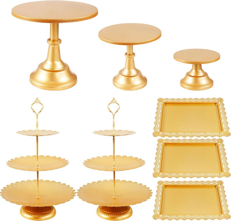 Photo 1 of Gold Cake Stands Set,Metal Dessert Table Display Stands, Tiered Cupcake Holder with Dessert Trays, Round Cake Stand Serving Plate for Tea Party Wedding Birthday Celebration Baby Shower (Gold Color)