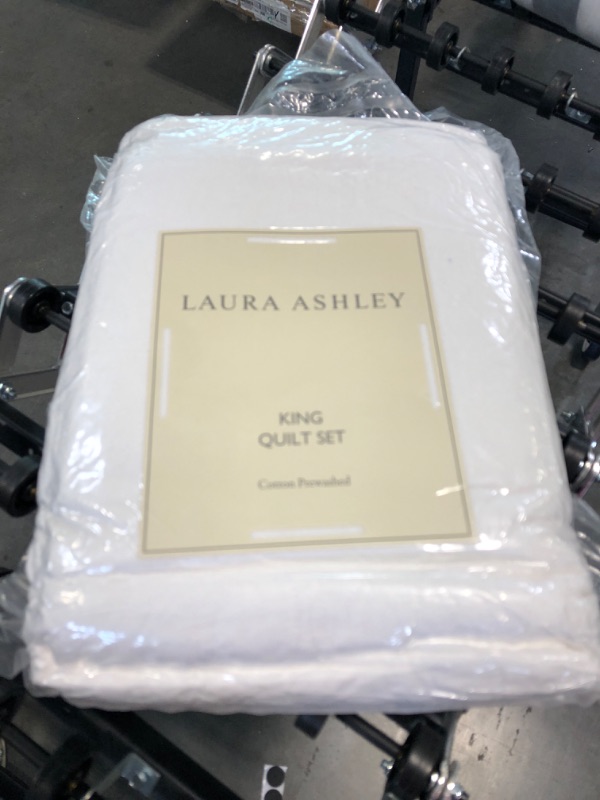 Photo 2 of Laura Ashley Felicity Collection Quilt Set-100% Cotton, Reversible, All Season Bedding with Matching Sham(s), Pre-Washed for Added Softness, King, White King White