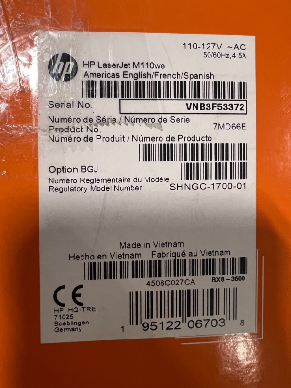 Photo 1 of HP LaserJet M110we Wireless Black and White Printer with HP+ and Bonus 6 Months Instant Ink (7MD66E) New Version: HP+, M110we