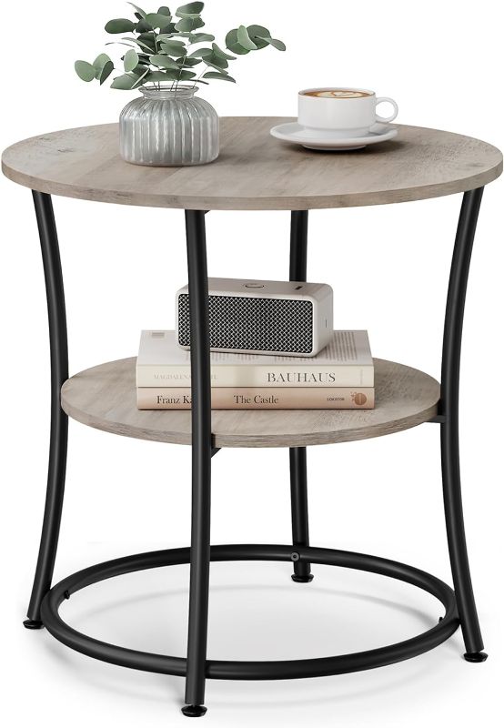 Photo 1 of VASAGLE Side Table, Round End Table with 2 Shelves for Living Room, Bedroom, Nightstand with Steel F