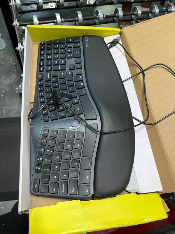 Photo 3 of DeLUX Wired Ergonomic Split Keyboard with Wrist Rest, [Standard Ergo] Keyboard Series with 2 USB Passthrough, Natural Typing Reducing Hand Pressure, 107...
