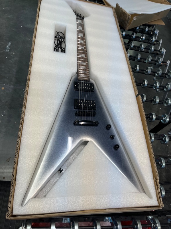 Photo 5 of WestCreek CERBERUS Solid Body Electric Guitar, V Heavy Metal Guitar, Right Handed, Rounded End Frets, Bone Nut, Rosewood Fretboard, Mahogany Body Silver