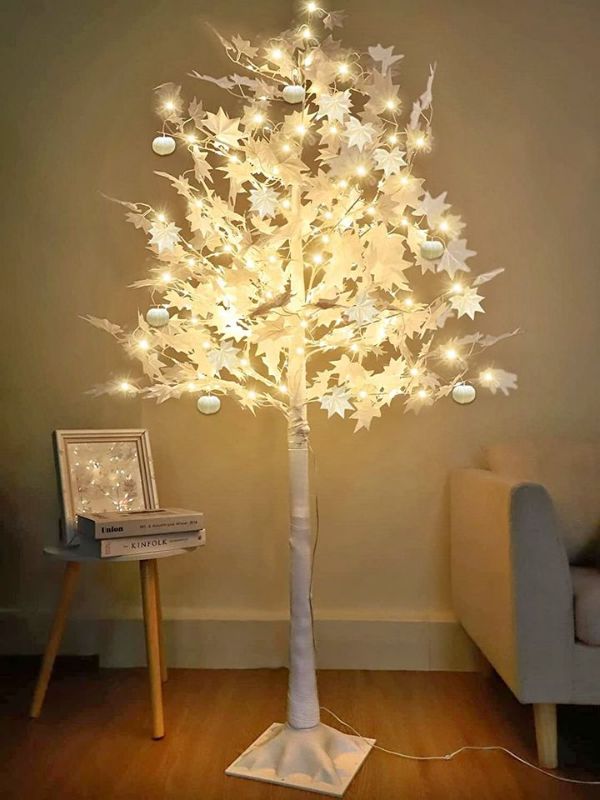 Photo 1 of 6Ft 192LED Lighted White Maple Tree Decorations, Pumpkins Timer 8 Flashing Mode Remote Control