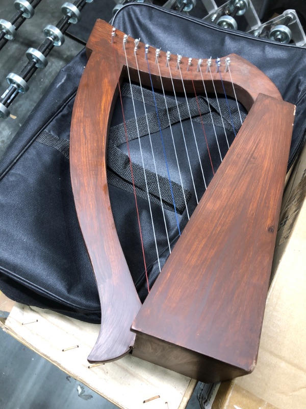 Photo 2 of 12 Strings Harp Irish Celtic Highland Solid Rosewood Naturl shape Nylon Lever Tuning Key Extra Set included 18" inches tall Roseback