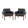 Photo 1 of Adele Navy Armchair with Solid Wood Legs (Set of 2)