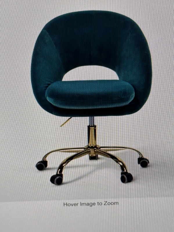 Photo 1 of Savas Teal Upholstered 18 in.-21 in. H Adjustable Height Swivel Task Chair with Gold Metal Base and Open Back Design