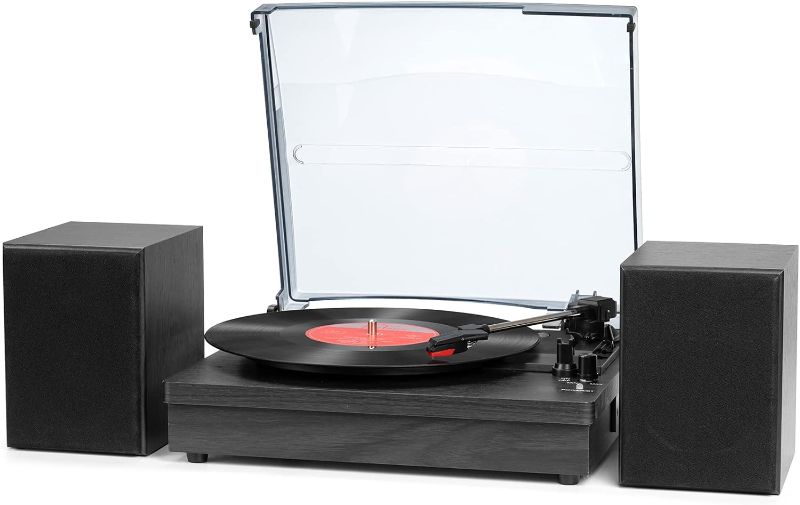 Photo 1 of Record Player for Vinyl with Speakers, 3-Speed Vinyl Record Player with Dual Stereo Speakers Support Wireless Connection RCA Output Aux in USB Vintage Design Turntable Black
