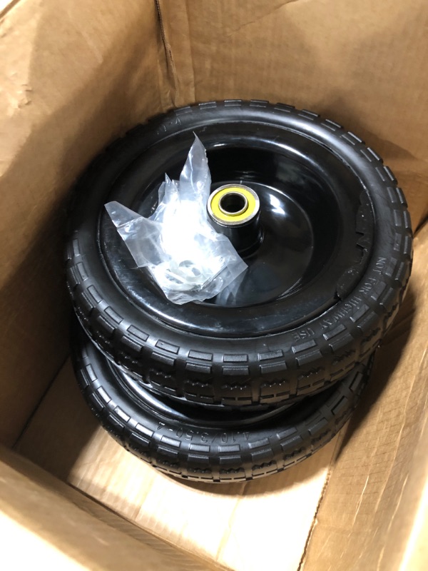 Photo 1 of (2-Pack) 10‘’ Replacement Tire for Gorilla Cart - Solid Polyurethane Flat-Free Tire and Wheel Assembly - 3” Wide Tires with 5/8 Inch Axle Borehole and 2.1” Hub 10" Wheels-2 Pack