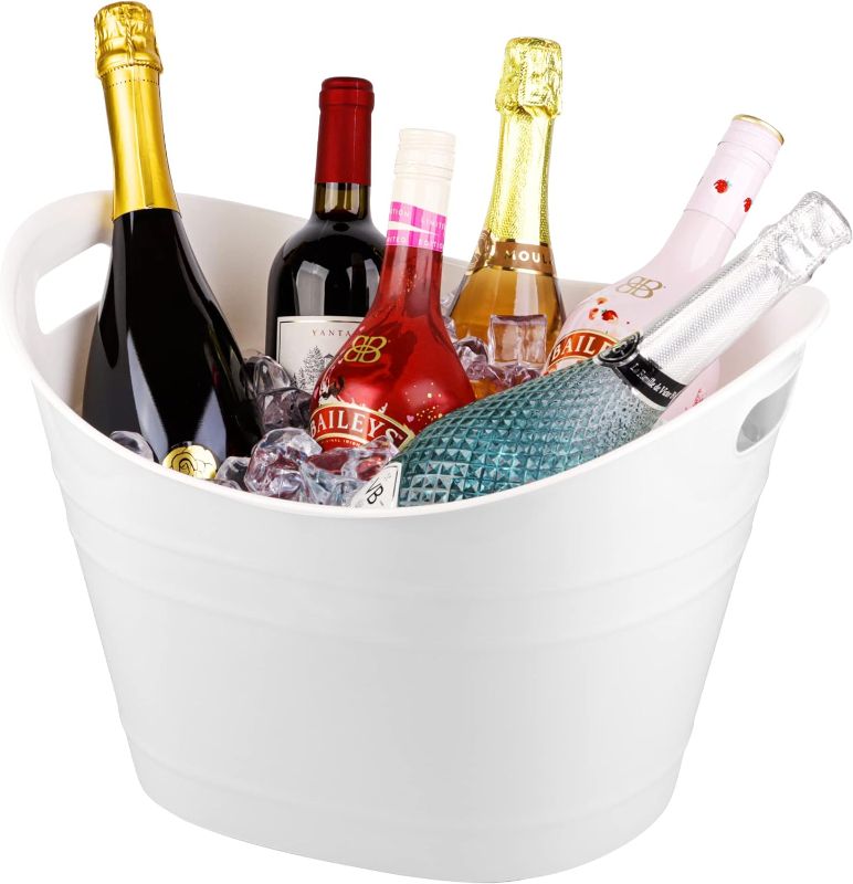 Photo 1 of 18L Large Plastic Ice Bucket for Wine, Beer and Champagne, Bottle Drink Cooler for Parties, Oval Storage Tub, Multi-Use Organizer Bins for Home & Bathroom Organization Clear