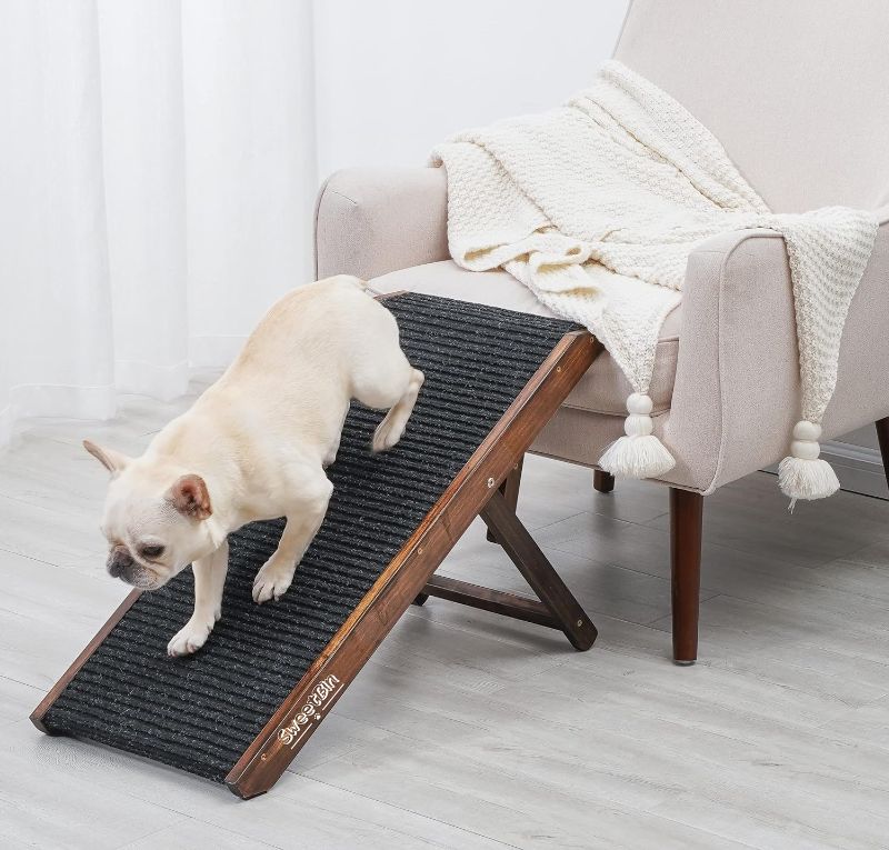 Photo 1 of SweetBin 18" Tall Adjustable Pet Ramp - Small Dog Use Only - Wooden Folding Portable Dog & Cat Ramp Perfect for Couch or Bed with Non Slip Carpet Surface - 4 Levels Height Adjustable Up to 90Lbs