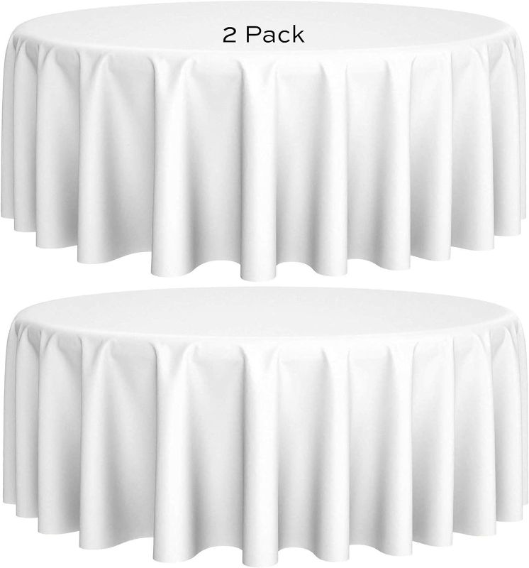 Photo 1 of [2 Pack] White Round Tablecloths 90 Inch [Perfect Size for 30-60 Inch Tables] Premium Quality Textured Washable Polyester Fabric 90" Table Cloth White
