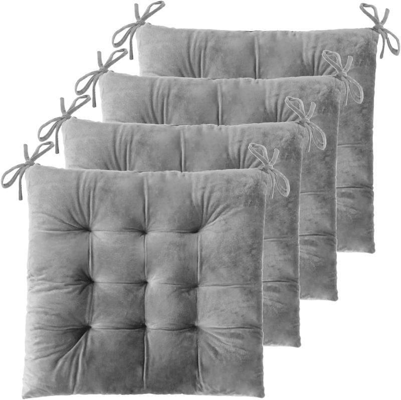 Photo 1 of 
ELFJOY 4 Pack Chair Cushions for Dining Chairs Chair Pads Cushion for Kitchen Office Tufted Square Seat Cushion with Ties (16" Grey Velvet