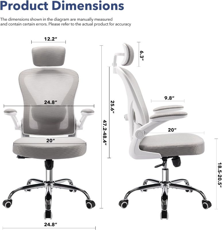 Photo 1 of CCHAR Ergonomic Office Desk Chair, Computer Mesh Home Task Chair, Swivel Rolling Chair with Flip-up Arms, 4-Way Adjustable Lumbar Support and Headrest  White)
Brand: ACCHAR