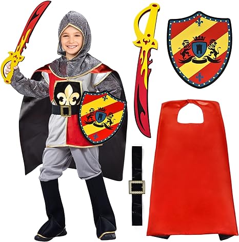 Photo 1 of Latocos Knight Costume for Boys Medieval Dress Up Halloween Costumes Role Play Set Accessories Sword Cape Shield for Kids