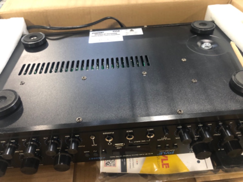 Photo 1 of Wireless Home Audio Amplifier System-Bluetooth Compatible Sound Stereo Receiver Amp - 6 Channel 600Watt Power, Digital LCD, Headphone Jack, 1/4'' Microphone in USB SD AUX RCA FM Radio-Pyle PTA66BT.5