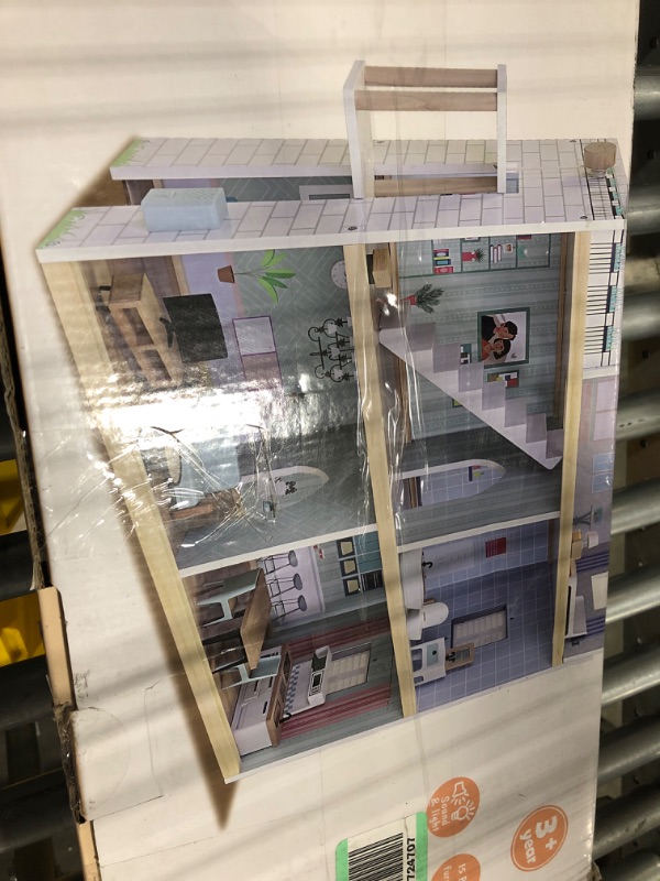 Photo 1 of Giant Bean Wooden Dollhouse 2.6 feet High with Elevator, Doorbell, Light,15 Pieces Furnitures and 3 Dolls, Toy Gift for Girls Ages 3-7+ Pink