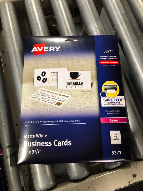 Photo 2 of Avery Laser Business Cards, 2 x 3 1/2, White, 10 Cards/Sheet, 250/Pack