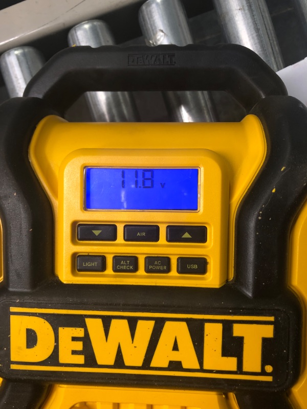 Photo 3 of DEWALT DXAEPS14 1600 Peak Battery Amp 12V Automotive Jump Starter/Power Station with 500 Watt AC Power Inverter, 120 PSI Digital Compressor, and USB Power , Yellow