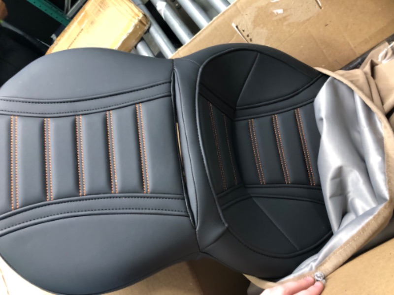 Photo 4 of Motorcycle Rider Passenger Seat One-Piece Seat Compatible with 2009-2022 Harley Touring Road King Ultra CVO Street Glide Road Glide Electra Glide (Orange Stitching A1)