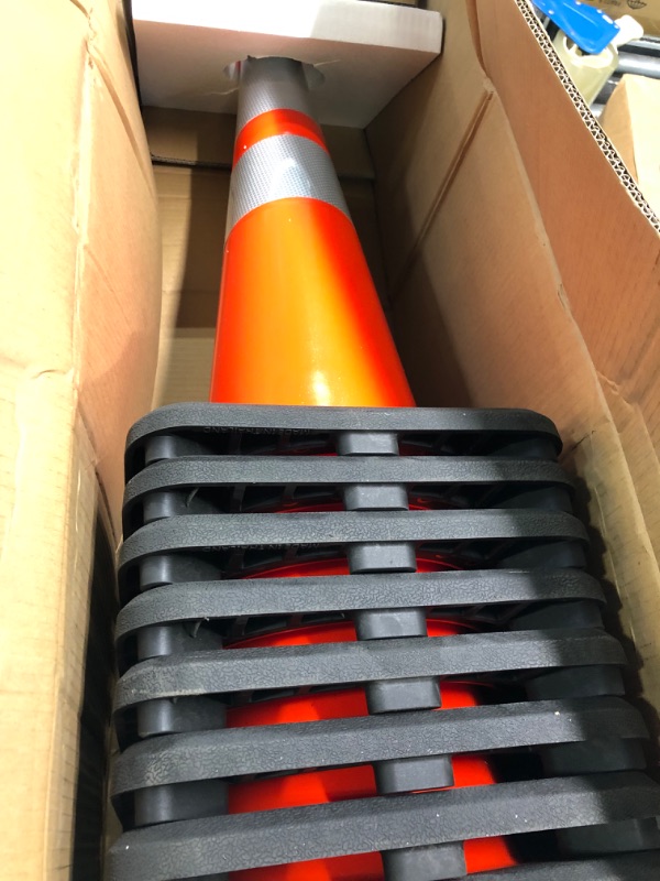 Photo 2 of (8 Cones) BESEA 28” inch Orange PVC Traffic Cones, Black Base Construction Road Parking Cone Structurally Stable Wearproof (28" Height) 01_28"(8 Cones)