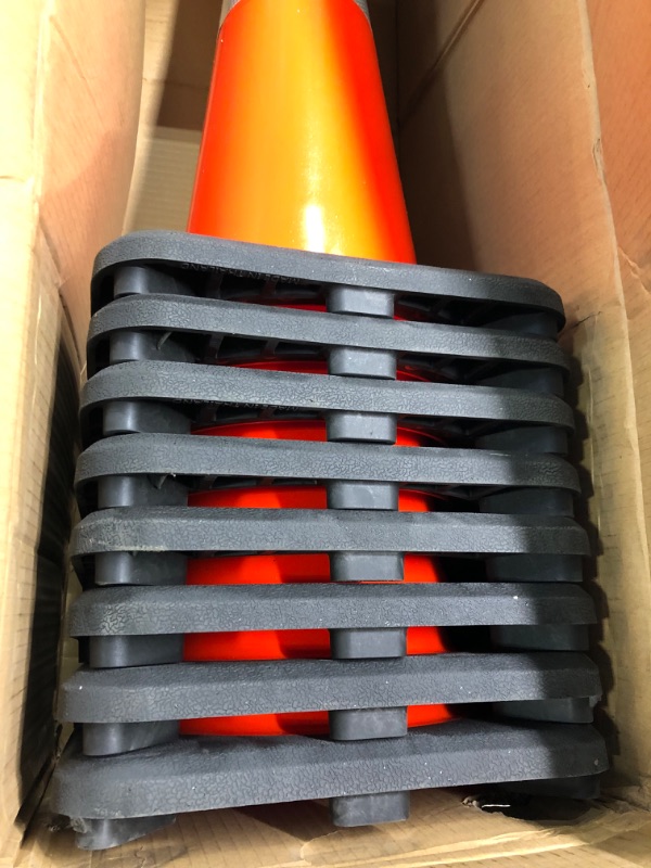 Photo 3 of (8 Cones) BESEA 28” inch Orange PVC Traffic Cones, Black Base Construction Road Parking Cone Structurally Stable Wearproof (28" Height) 01_28"(8 Cones)