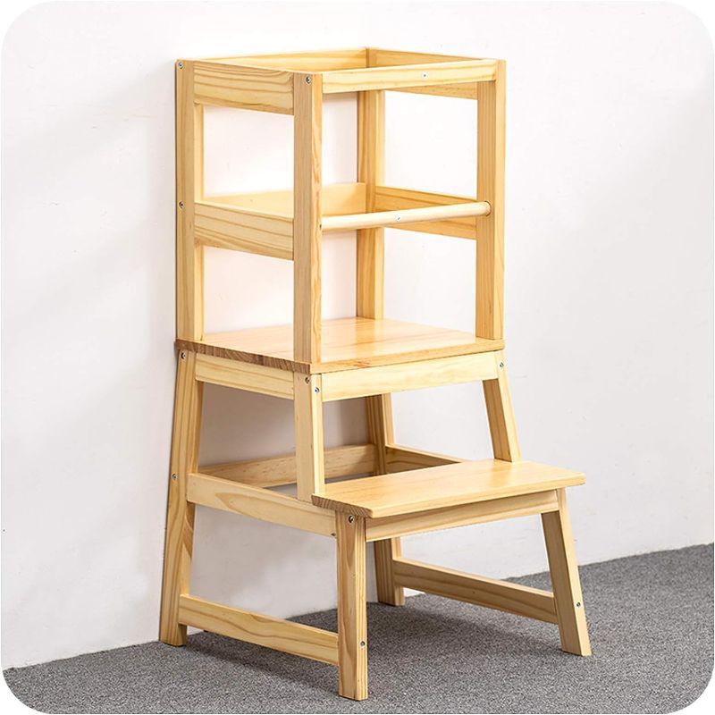 Photo 1 of Kitchen Step Stool for Toddlers with Non-Slip Mat, Wood City Wooden Kids Montessori Learning Stool Tower, Toddler Standing Tower Helper for Kitchen Counter and Bathroom Sink.
