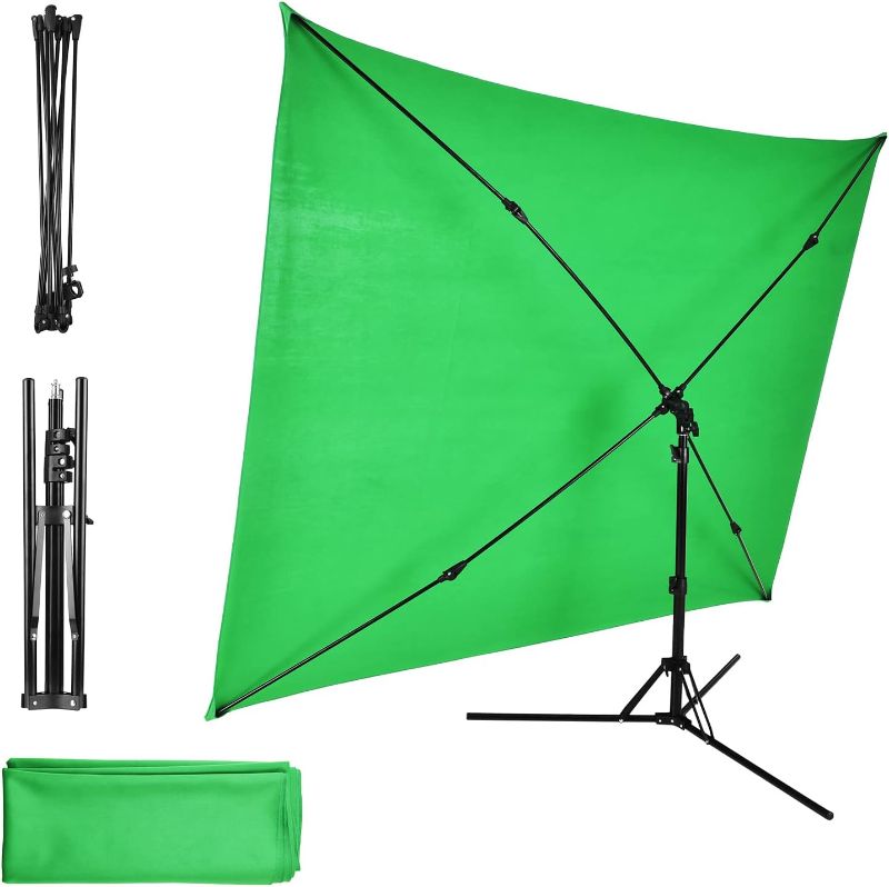 Photo 1 of ERYUE Green Screen, 2x1.5m/ 6.5x4.9ft Green Screen Backdrop Photography Background with Adjustable Tr Cross-Shaped Stand for Streaming Gaming Studio Photography
