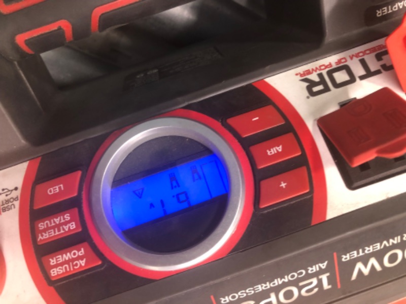 Photo 1 of VECTOR 1200 Peak Amp Jump Starter, PPRH5V, Battery Booster, Dual Power Inverter, 120 PSI Air Compressor, USB Charging Port, Rechargeable