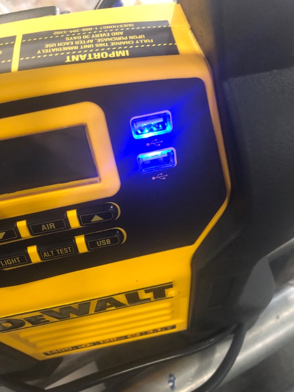 Photo 2 of DEWALT DXAEJ14 Digital Portable Power Station Jump Starter: 1400 Peak/700 Instant Amps, 120 PSI Digital Air Compressor, 3.1A USB Ports, Battery Clamps , Yellow