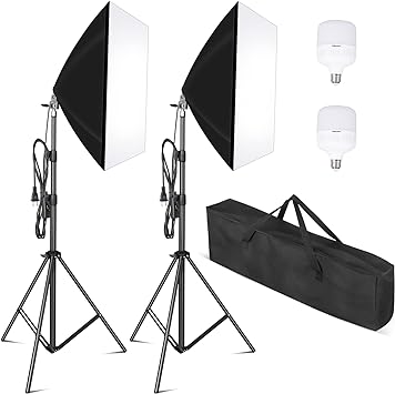 Photo 1 of UBeesize Softbox Lighting Kit, 27” x 20” Continuous Lighting Kit with 2pcs 40W E27 Socket 6500K Bulbs for Portrait Shooting, Live Streaming, Advertising Shooting
