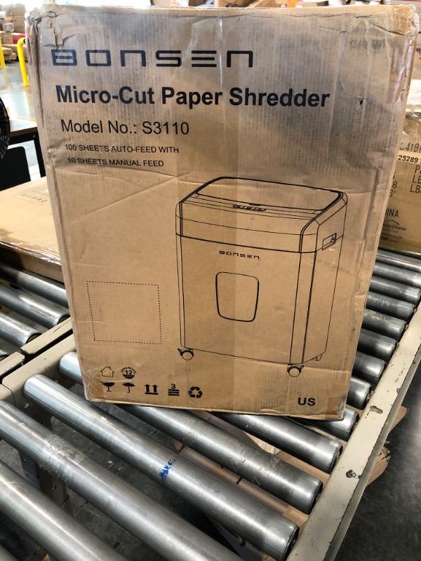 Photo 1 of BONSEN 100-Sheet Auto Feed Paper Shredder High Security Micro Cut Shredders for Home Office Use/ 30 Minutes/ Security Level P-4,6-Gallon Bin (S3110) 100-Sheet Autofeed
