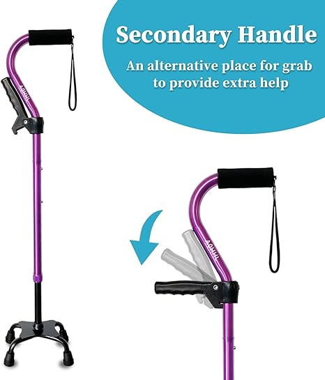 Photo 1 of AOHHL Quad Walking Cane Foldable Adjustable Portable Stick Men & Women and Seniors - Lightweight & Sturdy with 4-Pronged Base for Extra Stability Balance,Self Standing Gifts for mom Dad
