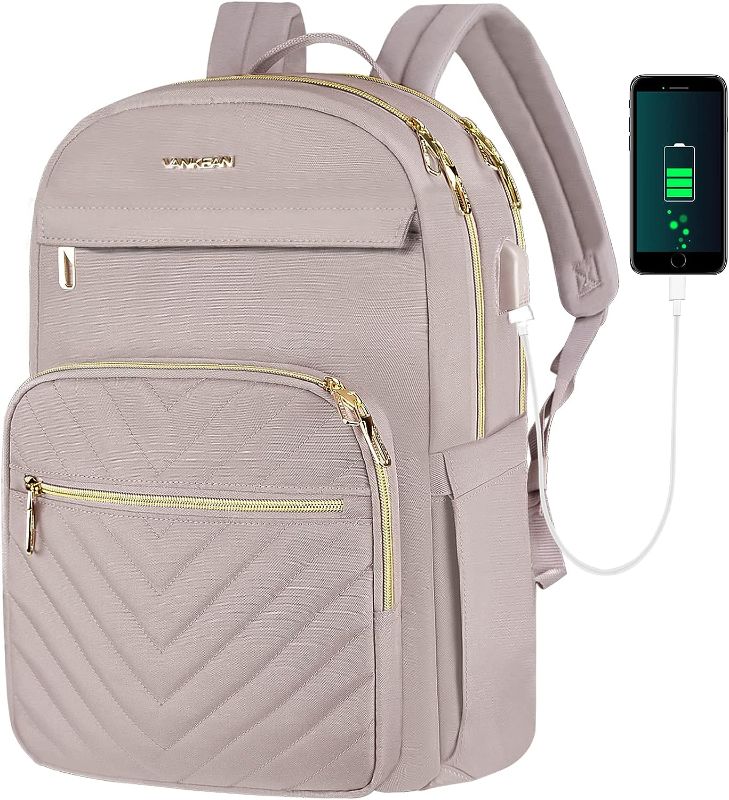 Photo 1 of VANKEAN 15.6-16.2 Inch Laptop Backpack for Women Fashion Computer Work Backpack, Water Proof College Daypack Backpacks with USB Port RFID Pocket, Business Travel Backpack, Light Dusty Pink 15.6 inch Light Dusty Pink