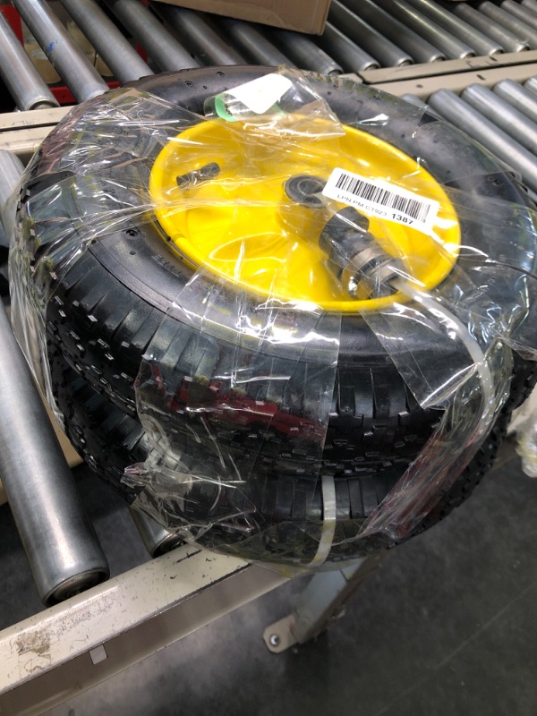 Photo 2 of (2 Pack) AR-PRO 4.10/3.50-4" All Purpose Utility Air Tires/ yellow Wheels with 10" Inner Tube, 5/8" Axle Bore Hole, 2.2" Offset Hub and Double Sealed Bearings for Hand Trucks and Gorilla Cart