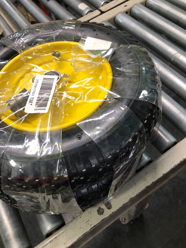Photo 3 of (2 Pack) AR-PRO 4.10/3.50-4" All Purpose Utility Air Tires/ yellow Wheels with 10" Inner Tube, 5/8" Axle Bore Hole, 2.2" Offset Hub and Double Sealed Bearings for Hand Trucks and Gorilla Cart