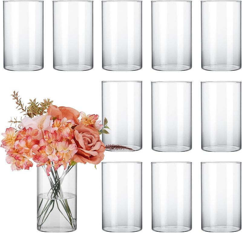 Photo 1 of 
CUCUMI 12pcs Glass Cylinder Vases for Centerpieces, Wedding Decorations, 6 Inch Tall Glass Hurricane Candle Holder for Table Shelf, Floral Vase Bulk for...
